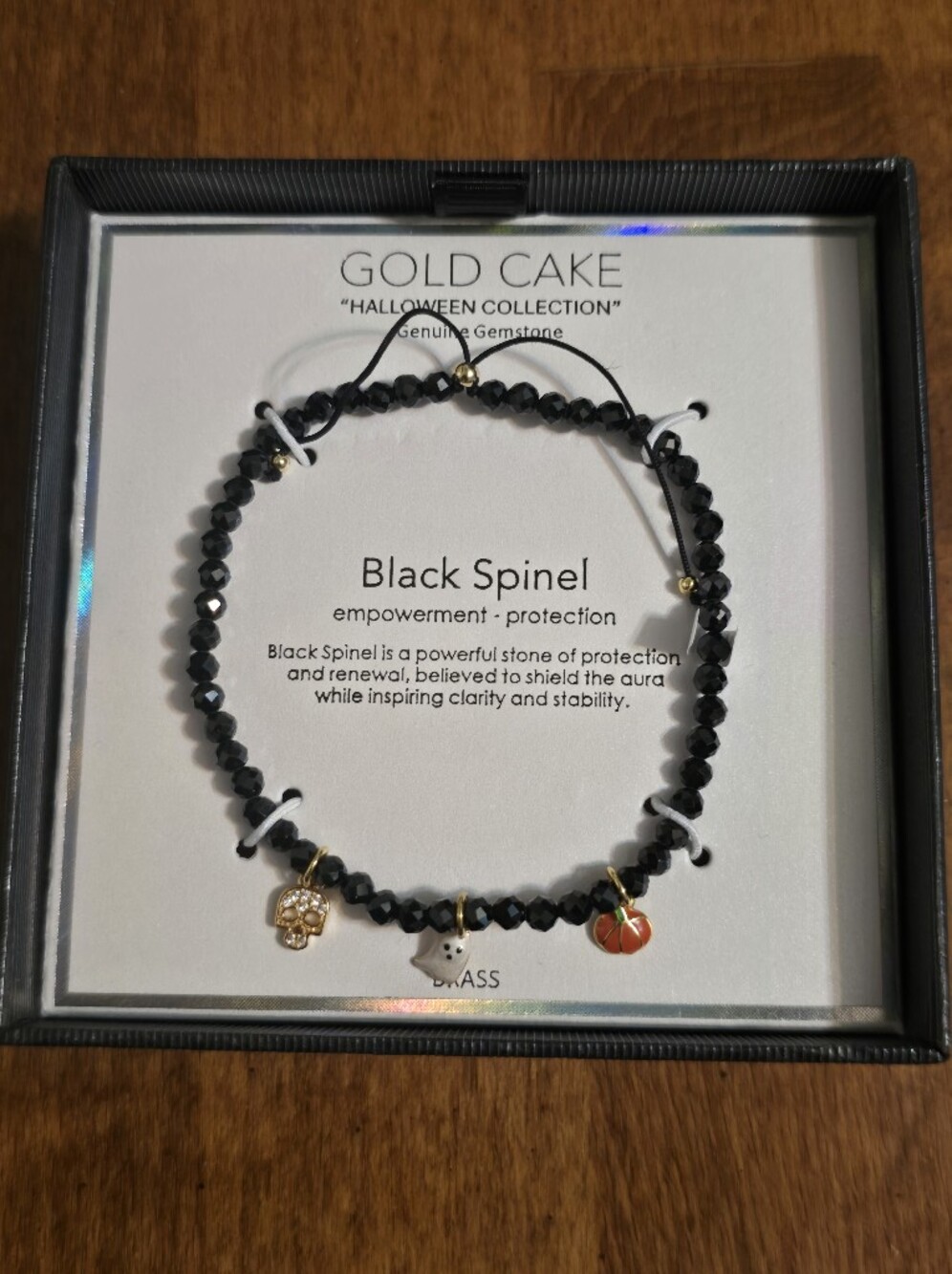 Gold Cake "Spooky Theme" Black Spinel Beaded Bracelet with Gold Accents